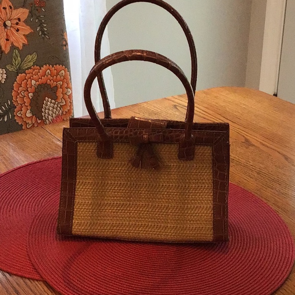 Vintage Liz Claiborne Straw & Faux Croc Purse
